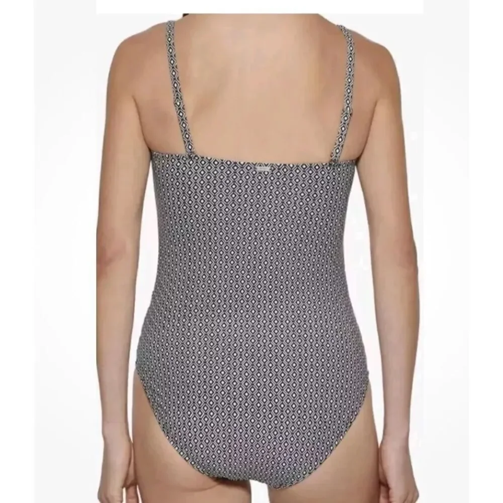 DKNY One Piece Swim Suit Adjustable Straps Sz. M Bra Blue/White - Picture 8 of 13
